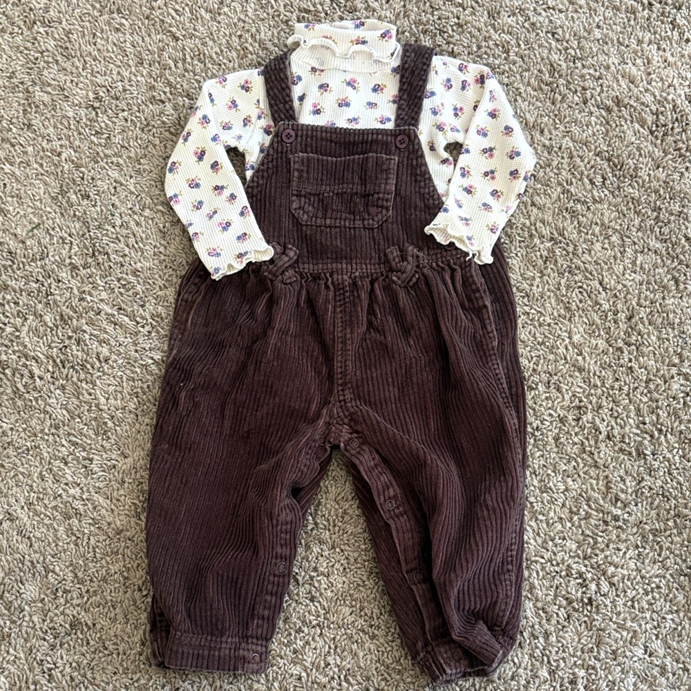 The Children's Place Dark Brown Corduroy Overalls With Coordinating Turtleneck